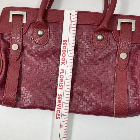 SkFk Handbag Purse Red Green Embroidered Organic Basket Weave & Fabric - Picture 13 of 16